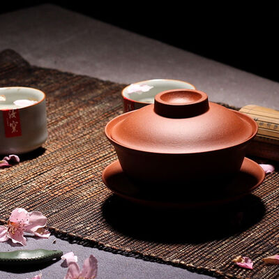 

Handmade Large Yixing Zisha Red Clay Gaiwan Gongfu Tea Lidded Bowl Saucer 200ml