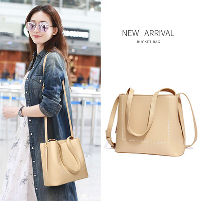 

Viney leather handbag Korean version of the shoulder bag female casual Messenger bag bucket handbag handbag bag apricot