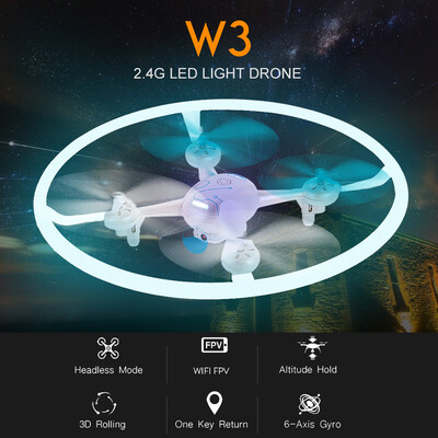 

W3 03MP Camera Wifi FPV LED Light Drone Altitude Hold G-sensor One Key Return RC Quadcopter