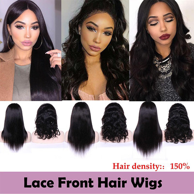 

14-18 Lace Front Human hair wigs Water Wave Straight Virgin Human Hair Wigs with Hair Wigs for women 150 density