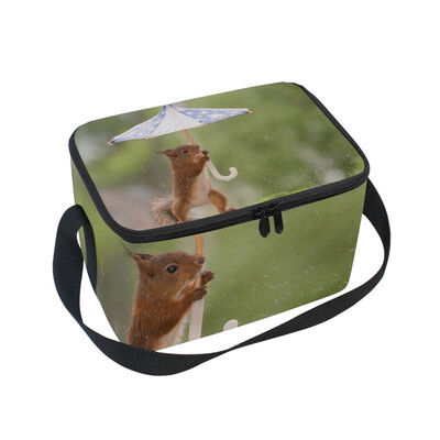

ALAZA Lunch Box Insulated Lunch Bag Large Cooler Red Squirrel Holding An Umbrella Tote Bag