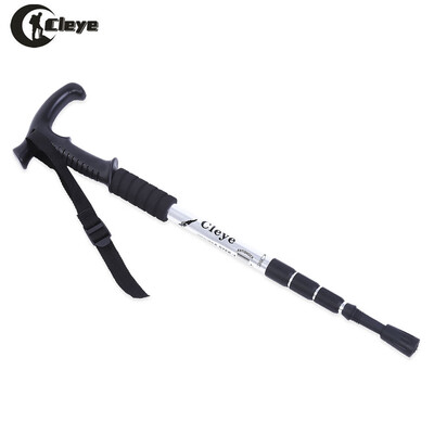 

CLEYE 4 Joint Anti-shock Folding Trekking Climbing T-handle Alpenstock Pole Crutch