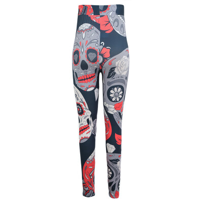 

Sexy Women Yoga Sports Leggings Floral Skull Head Diamond Print High Waist Workout Running Skinny Slim Fitness Pants
