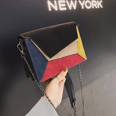 

2019 New High Quality Leather Patchwork Women Messenger Bag Female Chain Strap Shoulder Bag Small Criss-Cross Ladies Flap Bag