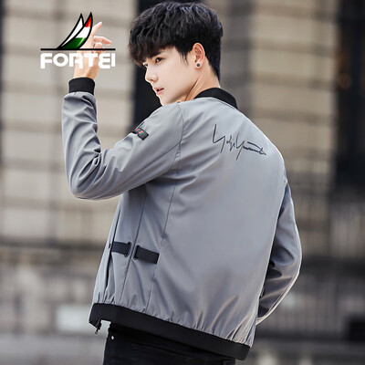 

Fu Yi FORTEI jacket mens jacket 2019 spring new fashion stand collar trend casual baseball uniform solid color youth mens shirt 8831 black