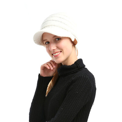 

Winter Women Girl Soft Warm Knitted Thicken Hat Ponytail Beanie Caps with Visor Outdoor Snow Ski Sports Cap