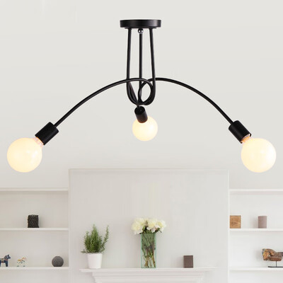 

Ever-Flower Retro Industrial Metal Flush Mount Ceiling Light 3 E26 E27 Bulb Sockets Painted Finish