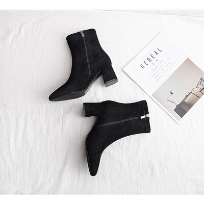 

Medium Heel Pointy Microfiber Winter Women Short Boots