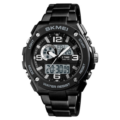 

SKMEI 1333 Men Quartz 3 Time Chrono Watches Countdown Analog Digital Display Wristwatch 5ATM Waterproof Fashion Casual Backlight