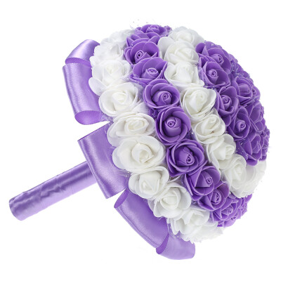 

21cm Wedding Bridal Hand Holding Bouquet PE Foam Artificial Rose Flower Bouquet for Bride Wedding Supplies--Purple White