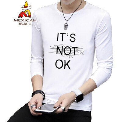 

Scarecrow MEXICAN long-sleeved T-shirt male Korean version 2019 new fashion round neck print wild autumn clothes Slim comfortable trend bottoming shirt t-shirt shirt mens white 4XL