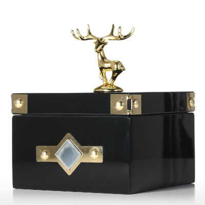 

Square Jewelry Box Golden - Deer Large Size Storage Case Wooden Ring Necklace Storage Box Birthday Gifts for Women Black Velvet