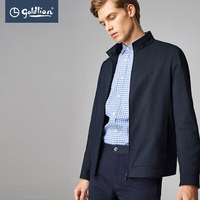 

Goldlion Goldlion 2019 spring new soft&comfortable dark twill fabric fashion short business stand collar jacket coat blue