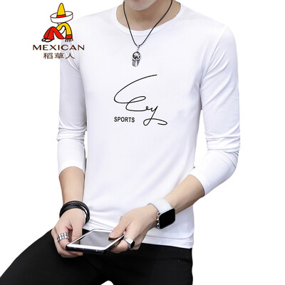

Scarecrow MEXICAN long-sleeved T-shirt male Korean version of the self-cultivation 2019 new fashion type round neck print wild comfortable trend t-shirt bottoming shirt mens shirt white XL