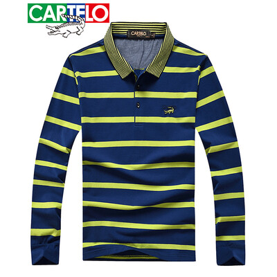 

Cartier crocodile CARTELO long-sleeved T-shirt male 2019 spring new business casual POLO shirt mens striped lapel t-shirt fruit green M