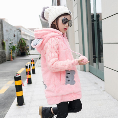 

Lovely little bear Winter Girls clothing Faux Fur Fleece Coat Warm Jacket Xmas Snowsuit Outerwear Children kids Clothes parka