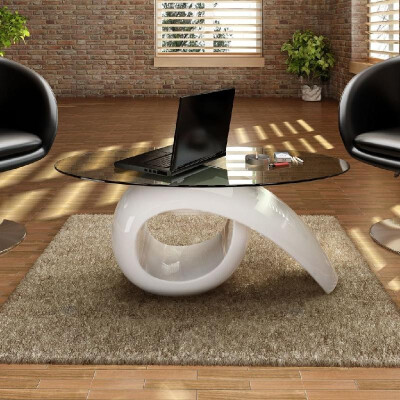 

Coffee Table with Oval Glass Top High Gloss White