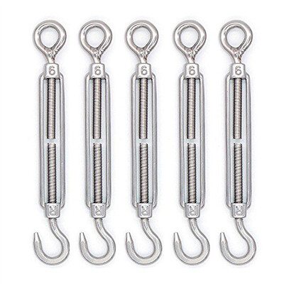 

UpperX 5 pcs M6 Stainless Steel Hook & Eye Turnbuckle Hook Wire RopeTension