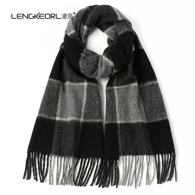 

Lingke LENGKEORL mens plaid wool scarf autumn&winter thickening young simple Korean version of the wild tide winter mens collar ZYLK01004 18 black gray big grid