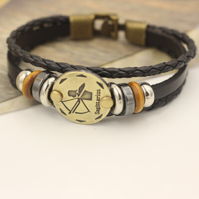 

12 Constellations Bracelet Fashion Jewelry Leather Bracelet Men Casual Personality Zodiac Signs Punk Bracelet