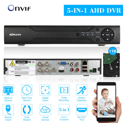 

KKmoon 4CH 1080P Hybrid NVR AHD TVI CVI DVR 5-in-1 Digital Video Recorder P2P Cloud Network Onvif Digital Video Recorder 1TB Sea