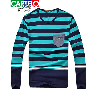 

CARTELO Long Sleeve T-Shirt Mens Cotton 2019 Spring New Fashion Casual Mens Loose T-Shirt Lake Green