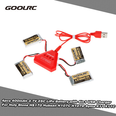 

Romacci 4pcs Goolrc 400mah 37v 25c Lpo Batery with 4 in 1 U4 Usb Charger for T37 Mini Jjrc H37 Mini Rc Quadcopter