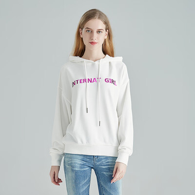 

Intercrew sweater female loose 2019 spring new solid color casual loose version letter printing cotton sweater female hooded ICT1TH54A white 90M