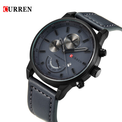 

CURREN New Brand Fashion Quartz Men Watch PU Leather W Calendar 3ATM Water-resistant Man Casual Wristwatch