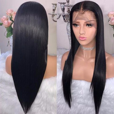 

Pre-Plucked Hairline Lace Front Human Hair Straight Wig Brazilian Virgin Hair Front Lace Wig 130 Density Glueless With Baby Hair