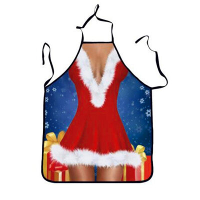 

UpperX Christmas Apron Snowflake Print Kitchen Cooking Red skirt beauty