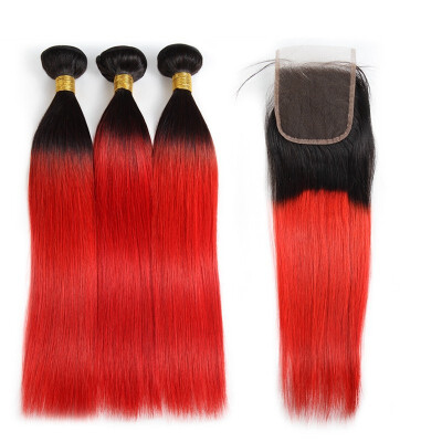 

Ishow 8A Brazilian Hair Weaves Extensions 3Bundles with Closure T1bBug Straight Human Hair