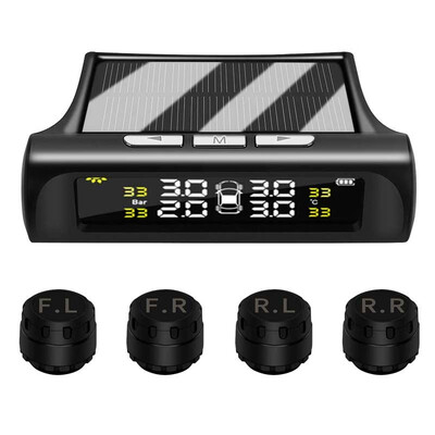 

Solar TPMS Tire Pressure Monitoring System Motor Tyre auto Alarm 4 External Sensor General tire pressure monitor for automobiles