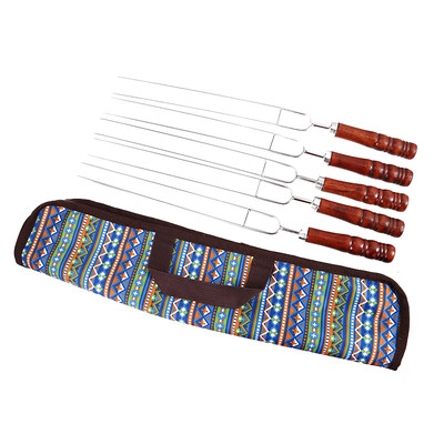 

Selpa Stainless Steel BBQ Forks Portable Wooden Handle Sticks Barbecue Tools 5pcs