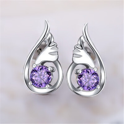 

White Purple Cubic Zirconia Wings Stud Earrings For Women Lovers Xmas Gift Fashion Jewelry Accessories WHB10