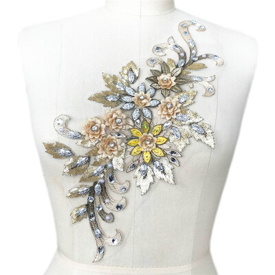 

Mesh Embroidered Rhinestone Lace Beaded Applique DIY Lace Fabric Trim for Clothes Accessories Hardware