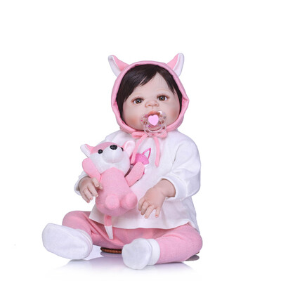

Reborn Baby Girl Doll 22 inch Soft Full Silicone Vinyl Body Lifelike Toddler Doll Play House Bath Toy Gift for ages 3 With Pink