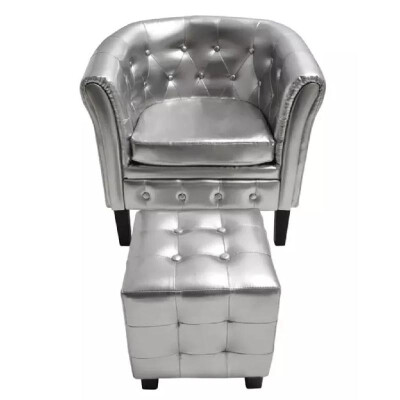 

Artificial Leather Tub Chair Armchair with Footrest Silver