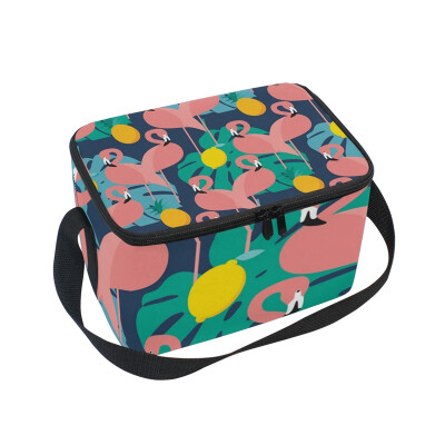 

ALAZA Pink Flamingos On Dark Blue Lunch Box Insulated Lunch Bag Large Cooler Tote Bagfor Kids Men Women