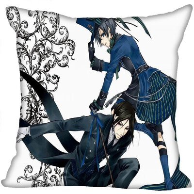 

Black Butler Anime Pillow Cover Bedroom Home Office Decorative Pillowcase Square Zipper Pillow Cases Satin Fabric No Fade