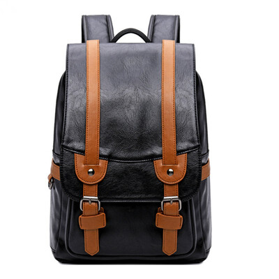 

College Middle school student schoolbag stitching contrast color pu waterproof male retro backpack men PC bags travel laptop bag