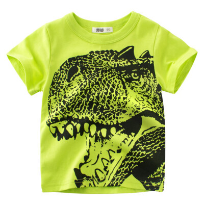 

Boy Short Sleeve Cotton T-Shirt Round Neck Tops Summer Kids Clothes Dinosaur T-Rex Shirt Tee White 140