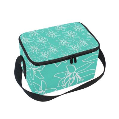 

ALAZA Insulated Lunch Box Blue Flowers Lunch Bag for Men Women Portable Tote Bag Cooler Bag