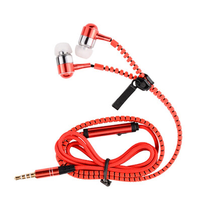

zipper earphone 35mm in-ear earphones with microphone headset head phone for iPhone Android wired earphone for phone