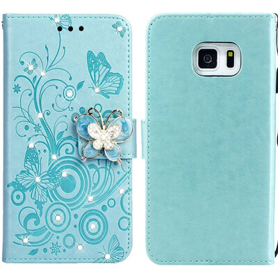 

MOONCASE Samsung Galaxy S7 Butterfly Rhinestone Embossed Leather Case - Green