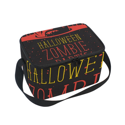 

ALAZA Lunch Box Insulated Lunch Bag Large Cooler Halloween Banner With Zombi Tote Bag