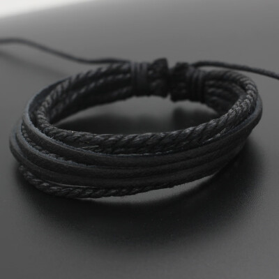 

Fashion Multi-layer Leather Rope Alloy Pendant Bead Woven Bracelet Casual Style for Male&Female