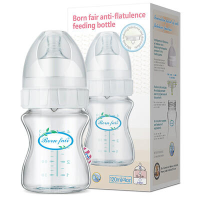 

BORN FAIR wide-bore glass bottle newborn baby baby anti-flatulence bottle 120ML with breast milk texture  nipple