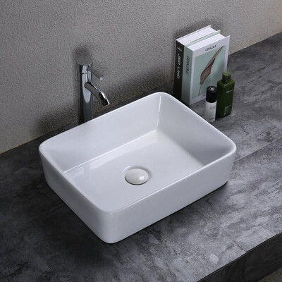 

Rectangular Ceramic Above Counter Art Basin Vessel Bathroom Sink-High glossy White