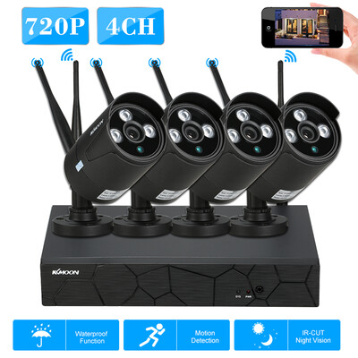 

KKmoon 4 Channel Wireless WiFi NVR CCTV System Kit 4pcs HD 720P WiFi Outdoor Weatherproof Bullet IP Camera Support P2P IR Night